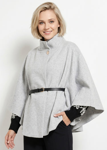 Manteau cape à ceinturer, col montant Gris Clair