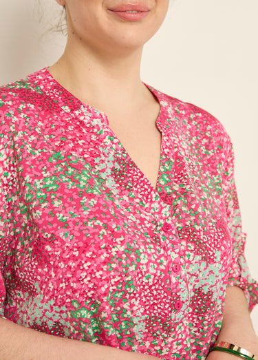 Tunique col V fleurie manches longues Rose imprimé