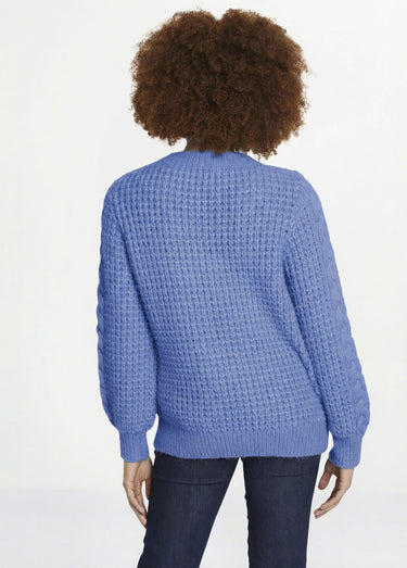 Pull chaud col rond maille moelleuse fantaisie Bleu
