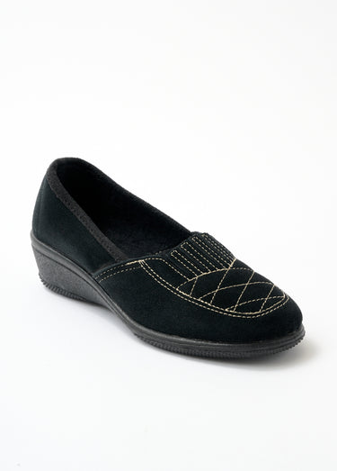 Mocassins élastiqués cuir grande largeur Noir