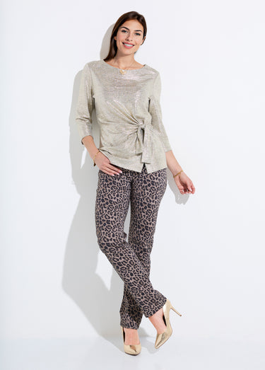 T-shirt long doré effet noué manches 3/4 Dore