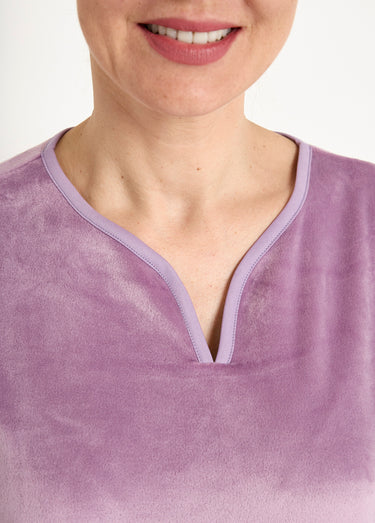 Chemise de nuit polaire mi-longue brodée Violine