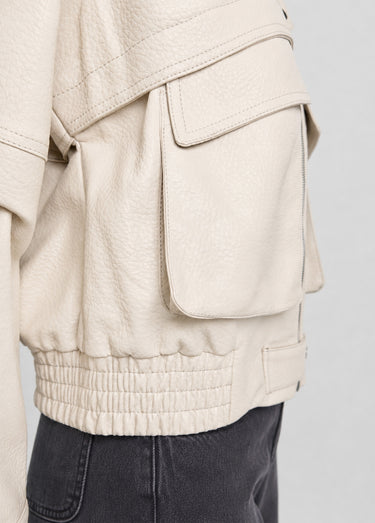 Blouson simili cuir, taille élastiquée Ecru