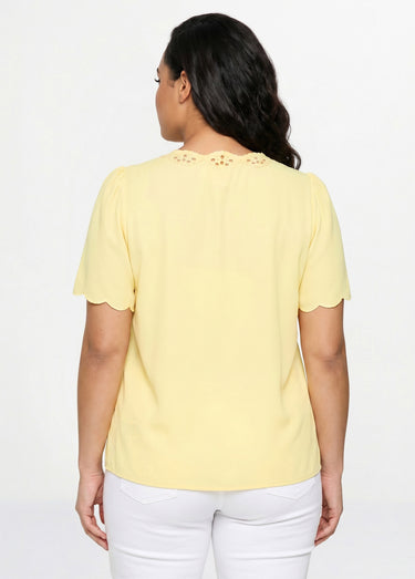 Tunique longue brodée manches courtes unie Jaune