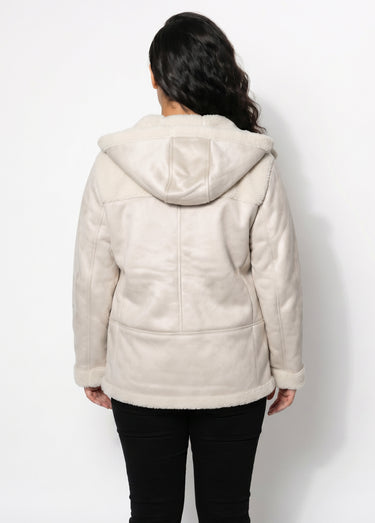 Manteau façon peau lainée à capuche Peau Lainée