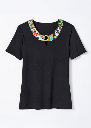 T-shirt manches courtes uni ou imprimé Uni Noir