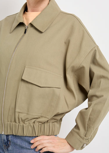 Blouson zippé en toile, taille resserrée Kaki