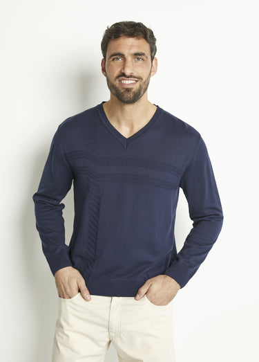 Pull col V manches longues coton Marine