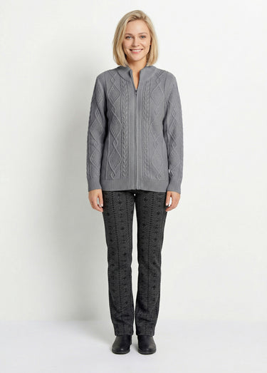 Gilet zippé chaud col montant torsades Gris