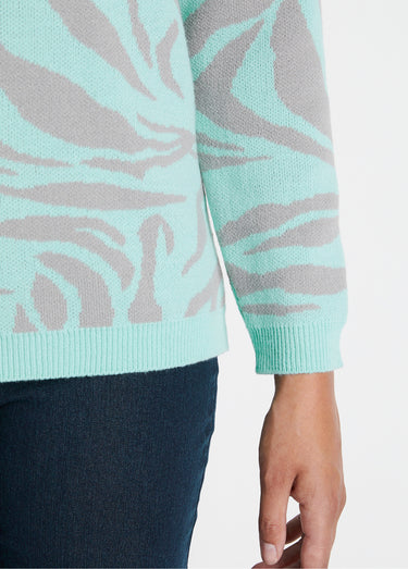 Pull doux jacquard zèbre col rond Onyx gris