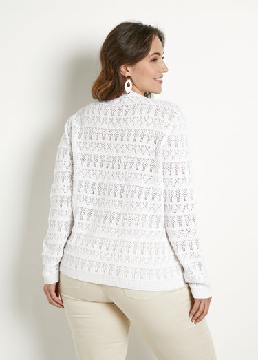 Gilet ajouré col V boutonné coton mélangé Blanc