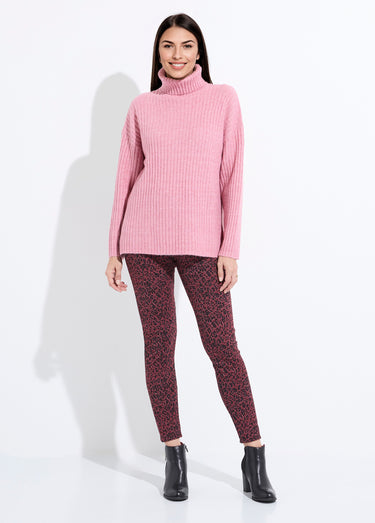 Pull col roulé manches longues descendues Uni rose