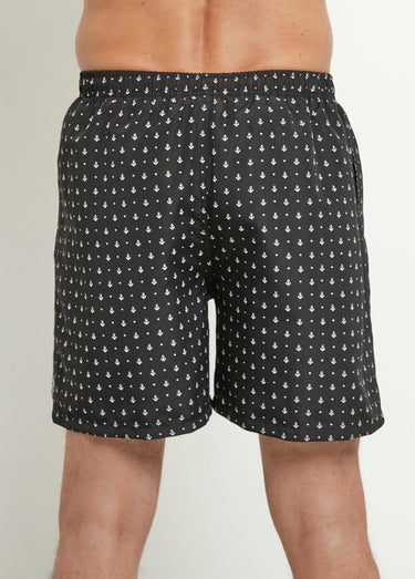Caleçon de bain micro motif ancres Noir