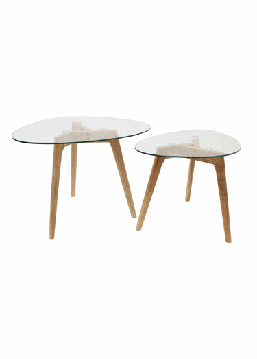 Tables verre forme galet et pied compas Transparent / Beige