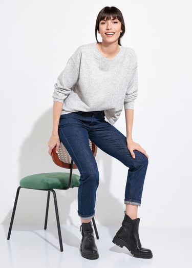 Pull col rond dégagé chaud avec laine Gris Clair