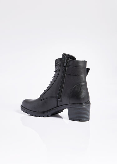 Boots lacées à talon semelle crantée Noir