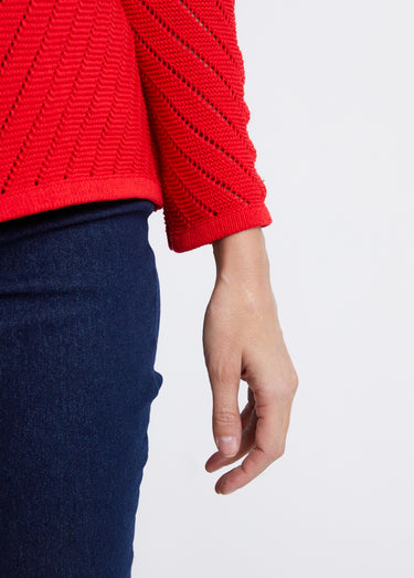 Gilet court boléro maille ajourée Rouge
