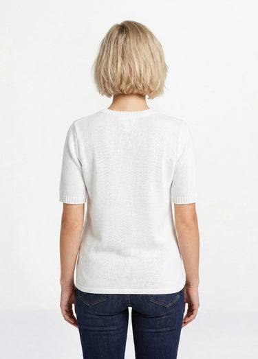 Pull ajouré perlé manches courtes Blanc