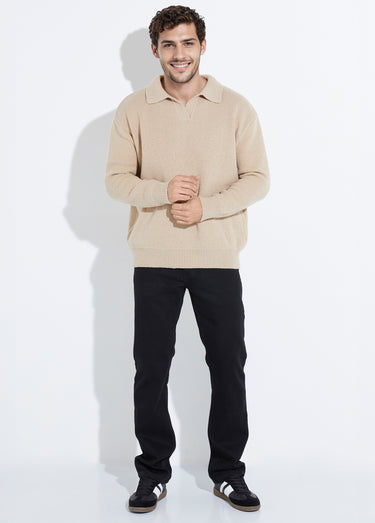 Pull en maille avec col polo Beige