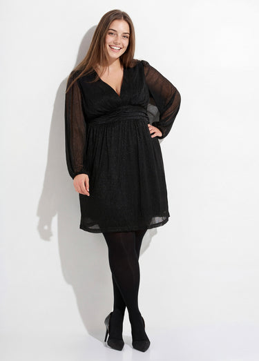 Robe taille haute chic en voile pailleté Noir