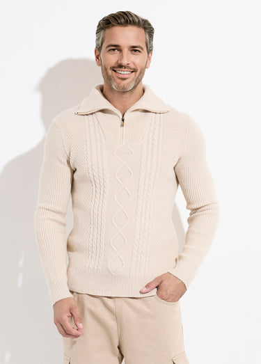 Pull col camionneur irlandais en laine Beige