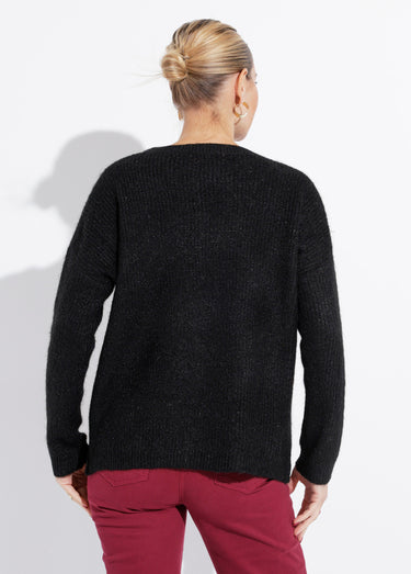 Pull maille mousseuse encolure bateau Noir
