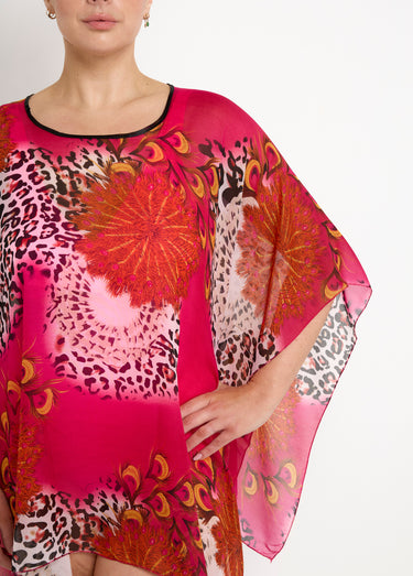 Tunique de plage en voile, motif animalier Fuchsia