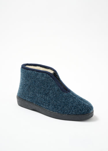 Chaussons montants zippés fourrés largeur confort Bleu Jean