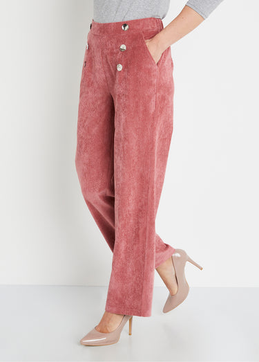 Pantalon large velours milleraies effet pont Vieux Rose