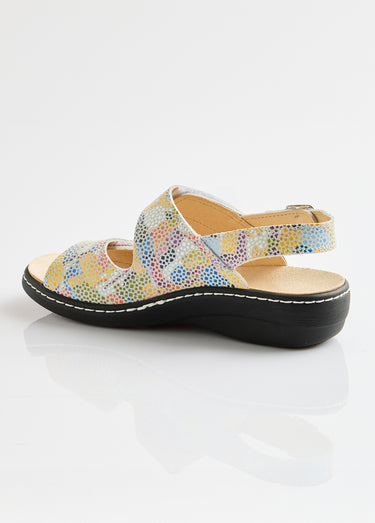 Sandales grande largeur cuir Imprime Blanc