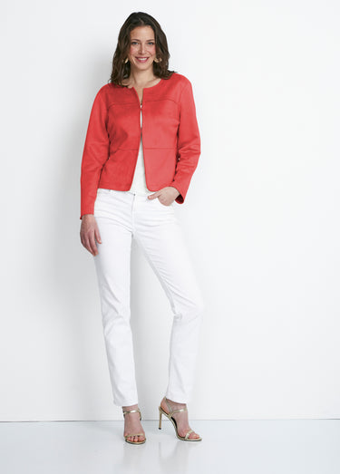 Veste sans col en tissu suédé Orange