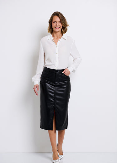 Jupe longue fendue en faux cuir Noir