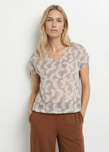 Tunique voile fil métallisé motif ginkgo Écru / Tilleul