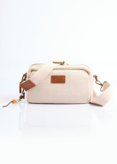 Sac rectangle en jute + détails cuir Beige