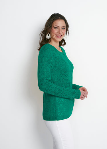 Pull maille ajourée manches longues Vert