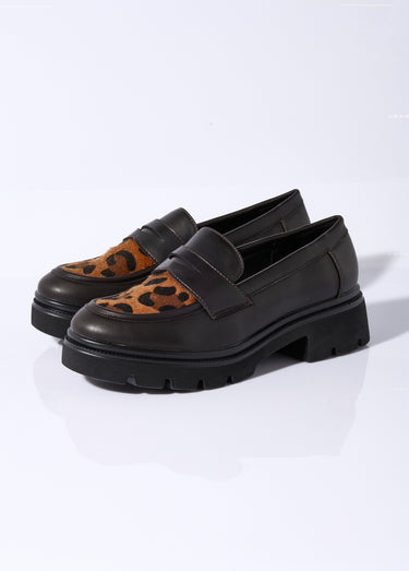 Mocassins empiècement léopard fourrure Noir/Leopard