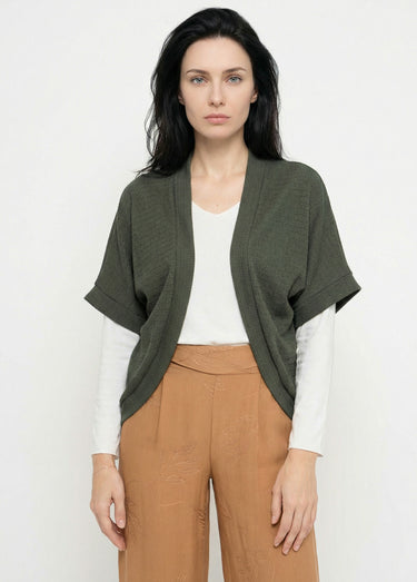 Gilet boléro en maille gaufrée Kaki