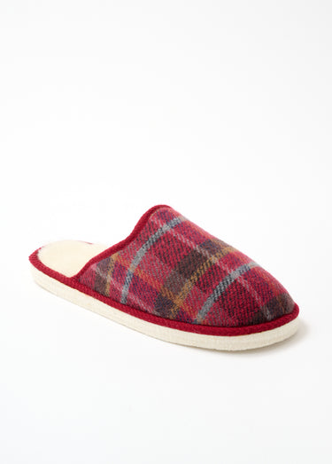 Chaussons mules mixtes tissu écossais Ecossais Bordeaux