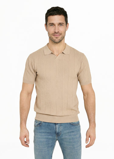 Pull fin en maille gaufrée avec col polo Camel