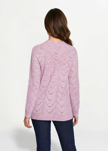 Pull maille chinée ajourée col rond Lilas