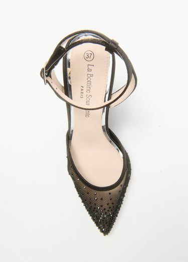 Escarpins chic résille strass Noir