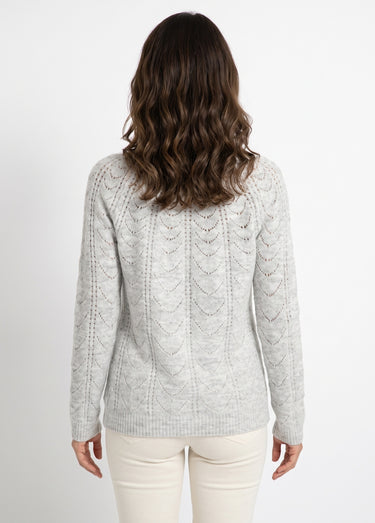 Gilet cardigan boutonné chiné ajouré col rond Gris Chine