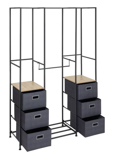 Penderie modulable métal + 6 paniers Noir gris bois