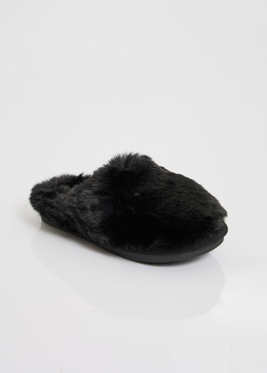 Chaussons mules chauds fausse fourrure Noir