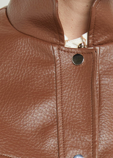 Blouson vintage col montant, simili cuir Chocolat
