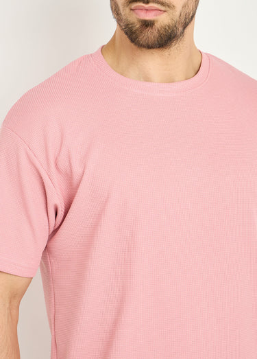 T-shirt maille texturée manches courtes Rose