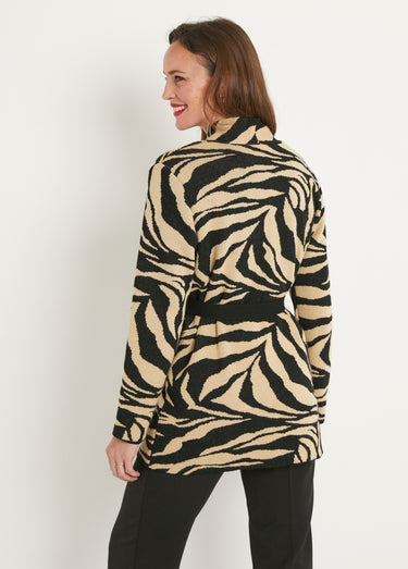 Gilet long jacquard peau de bête bord à bord Beige/Noir