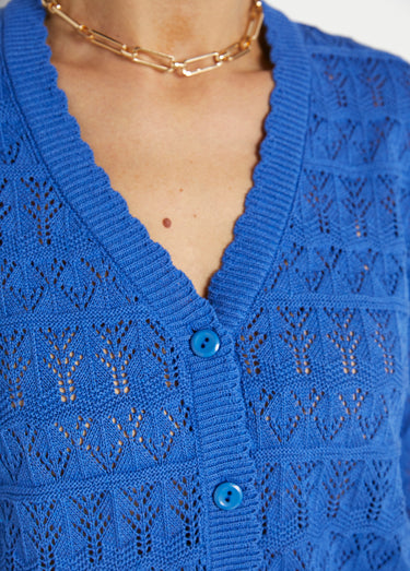 Gilet ajouré col V boutonné coton mélangé Bleu