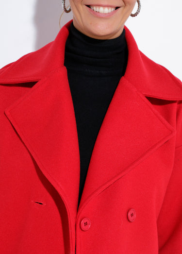 Caban court uni façon drap de laine Rouge