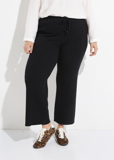 Pantalon confort en maille, coupe large Noir